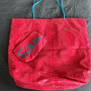 Carlos Falchi Tote w/matching interior pouch, magnetic close, hot pink/blue